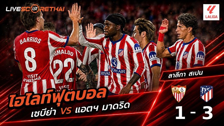 ไฮไลท์ฟุตบอล ลาลีกา สเปน วันที่ 29 ส.ค. 2569 : เซบีย่า 1-3 แอตฯ มาดริด